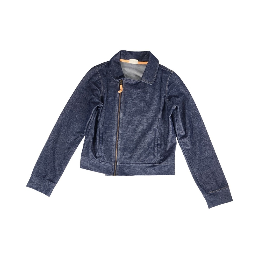 Crazy 8 Girls XL 14 Blue Denim Look Knit Moto Jacket Asymmetrical Zip Front